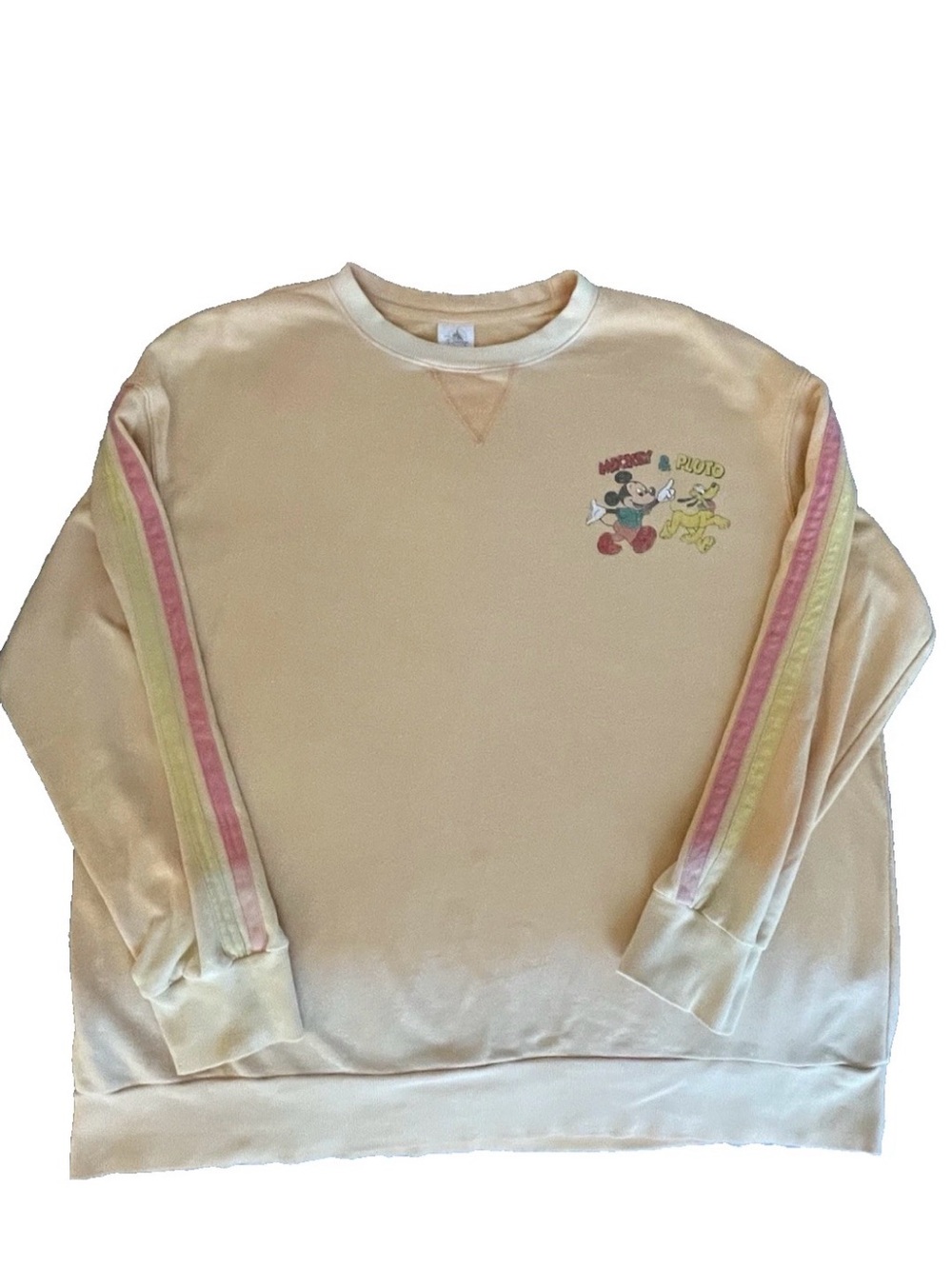 Disney Mickey and Pluto Light Orange Crewneck Terry Sweatshirt Size XL